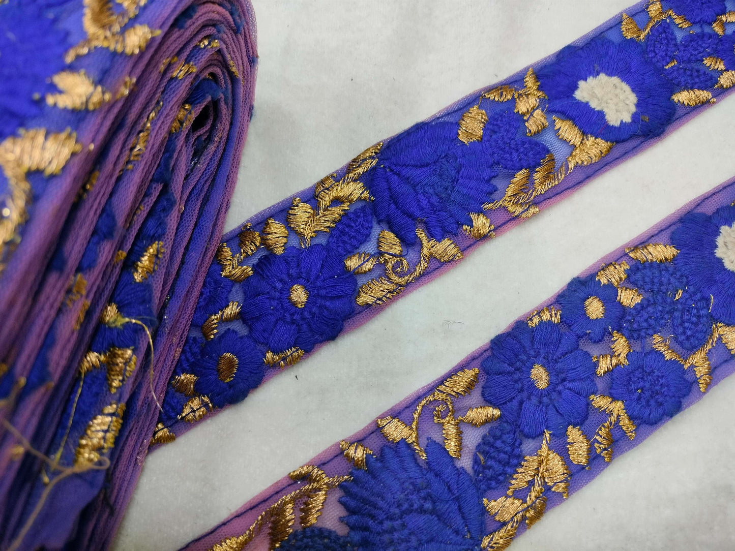 Blue Fancy Zari and Thread Work Embroidered Border