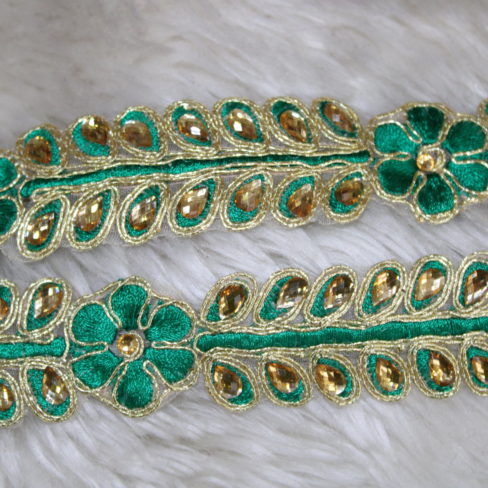 Green Fancy Zari and Thread Work Embroidered Border