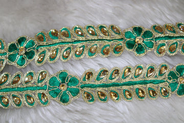 Green Fancy Zari and Thread Work Embroidered Border