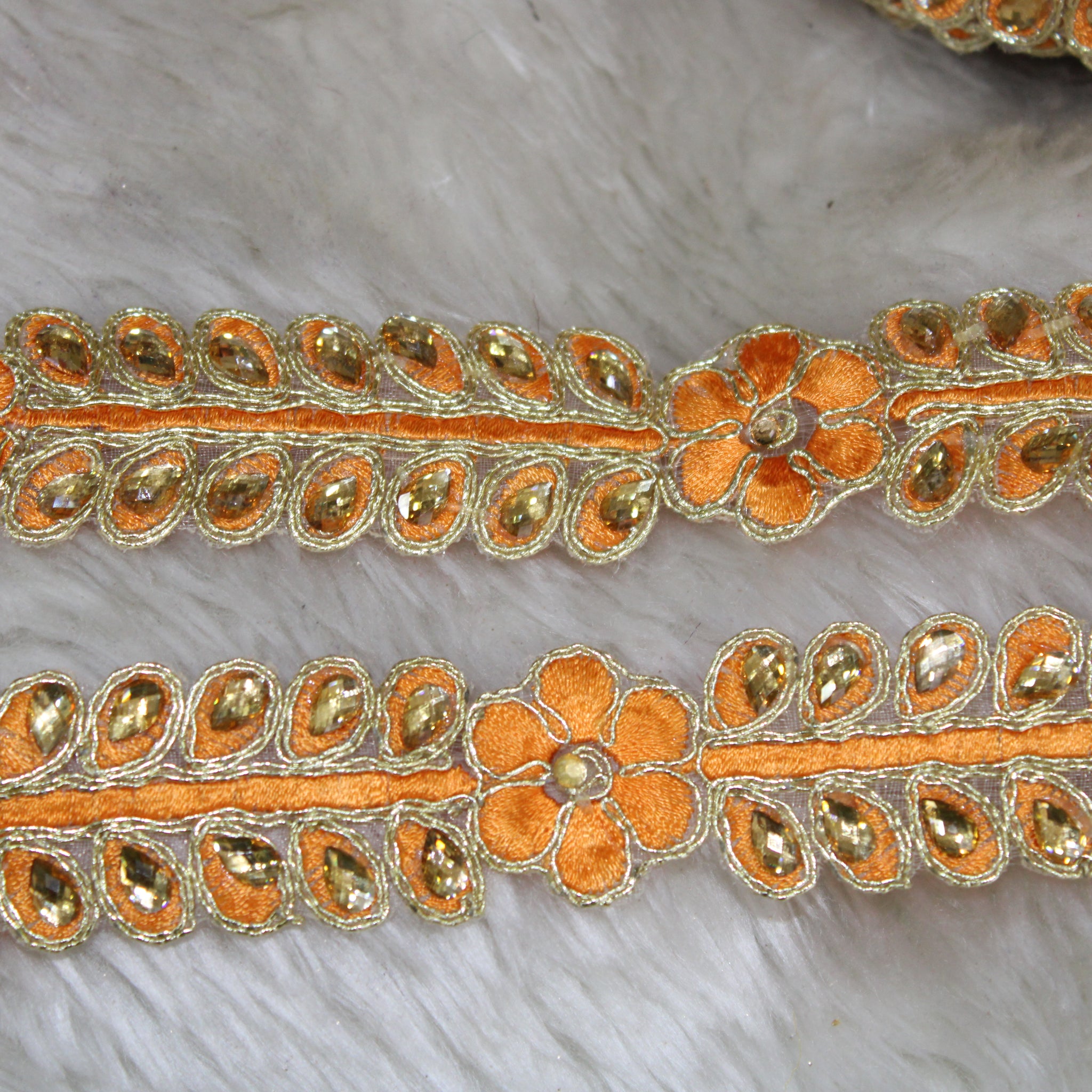 Orange Fancy Zari and Thread Work Embroidered Border