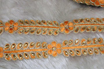 Orange Fancy Zari and Thread Work Embroidered Border