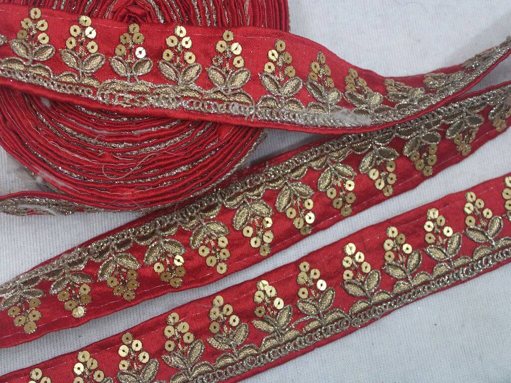 Red Fancy Zari and Thread Work Embroidered Border