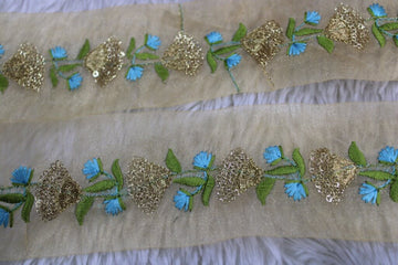 Light Blue Fancy Zari and Thread Work Embroidered Border