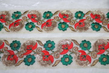 Green Fancy Zari and Thread Work Embroidered Border