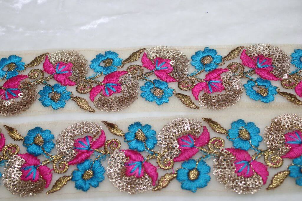 Blue Fancy Zari and Thread Work Embroidered Border