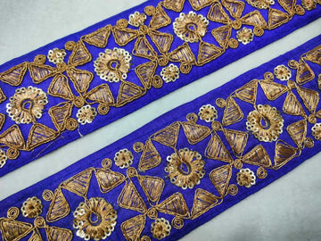 Blue Fancy Zari and Thread Work Embroidered Border