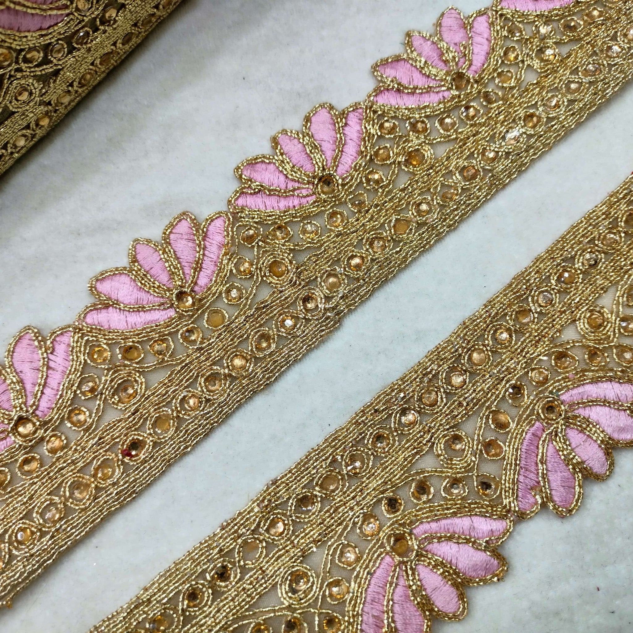 Pink Fancy Zari and Thread Work Embroidered Border