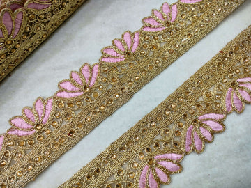 Pink Fancy Zari and Thread Work Embroidered Border