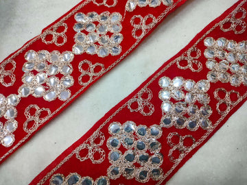 Red Fancy Zari and Thread Work Embroidered Border