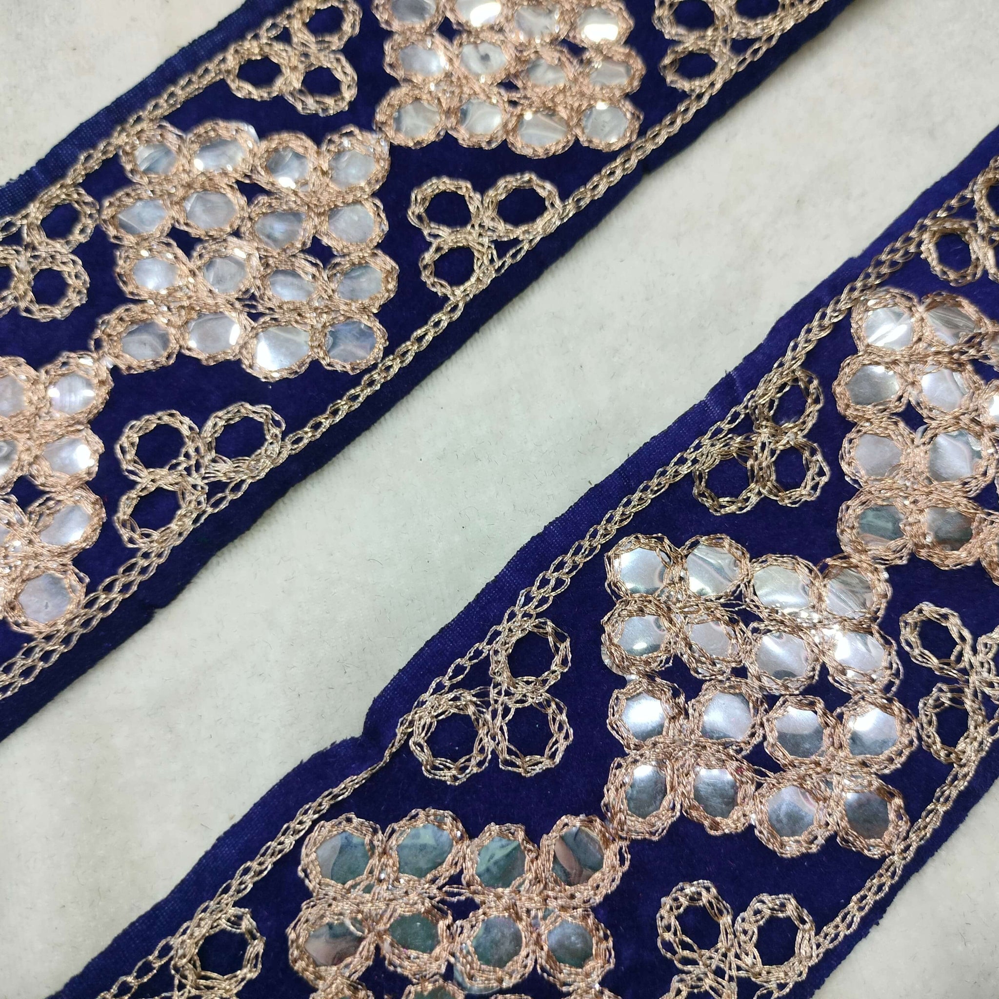 Navy Blue Fancy Zari and Thread Work Embroidered Border