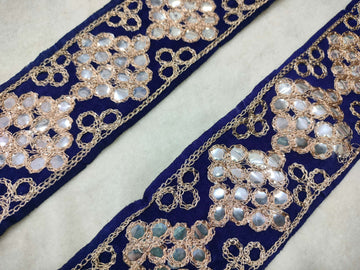 Navy Blue Fancy Zari and Thread Work Embroidered Border