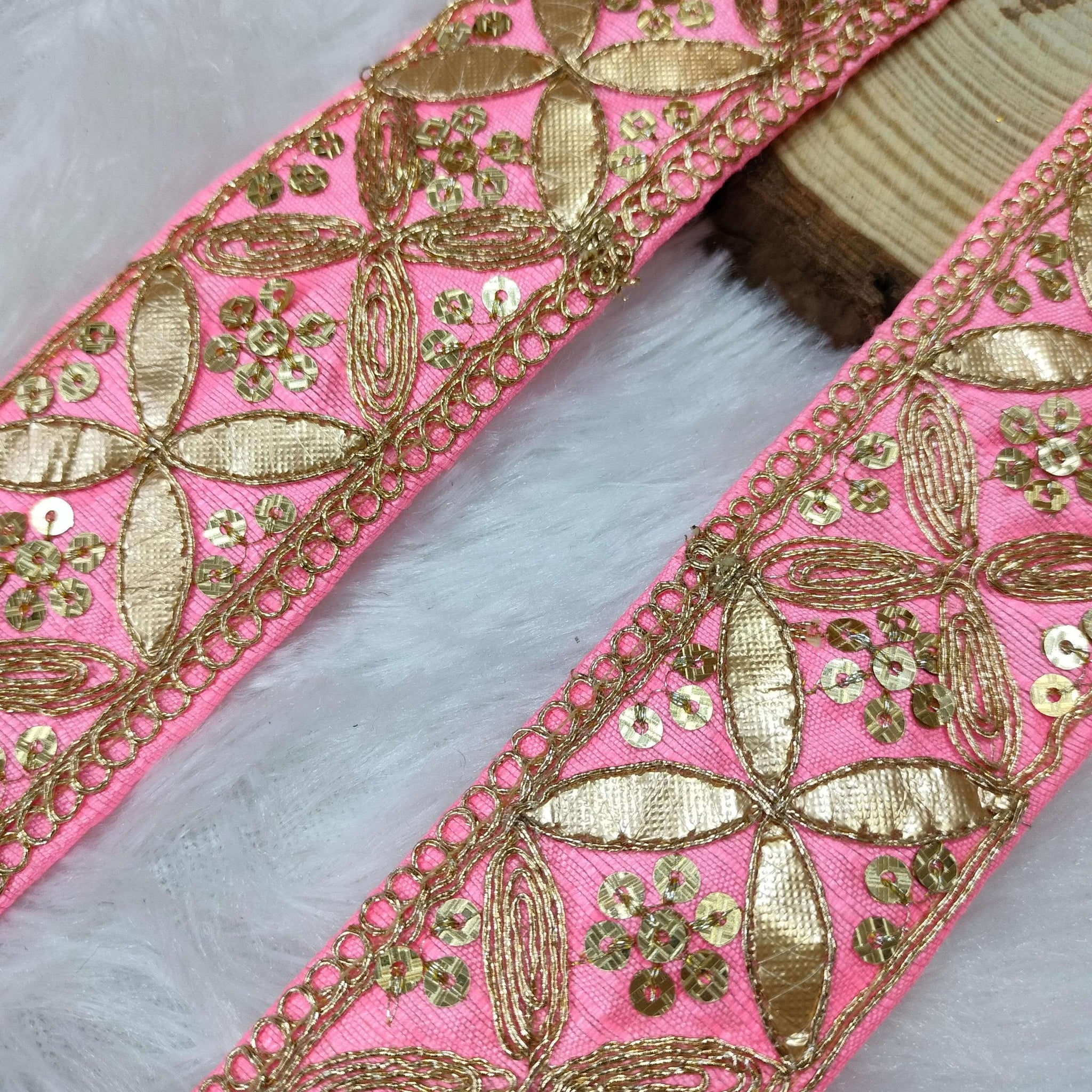 Pink Fancy Zari and Thread Work Embroidered Border