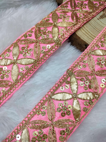 Pink Fancy Zari and Thread Work Embroidered Border