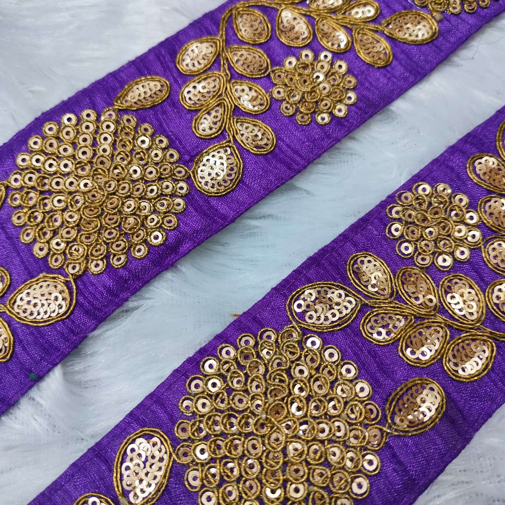 Purple Fancy Zari and Thread Work Embroidered Border