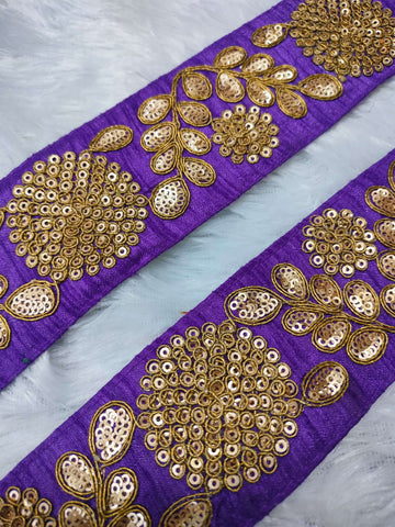 Purple Fancy Zari and Thread Work Embroidered Border