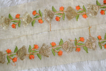 Orange Fancy Zari and Thread Work Embroidered Border