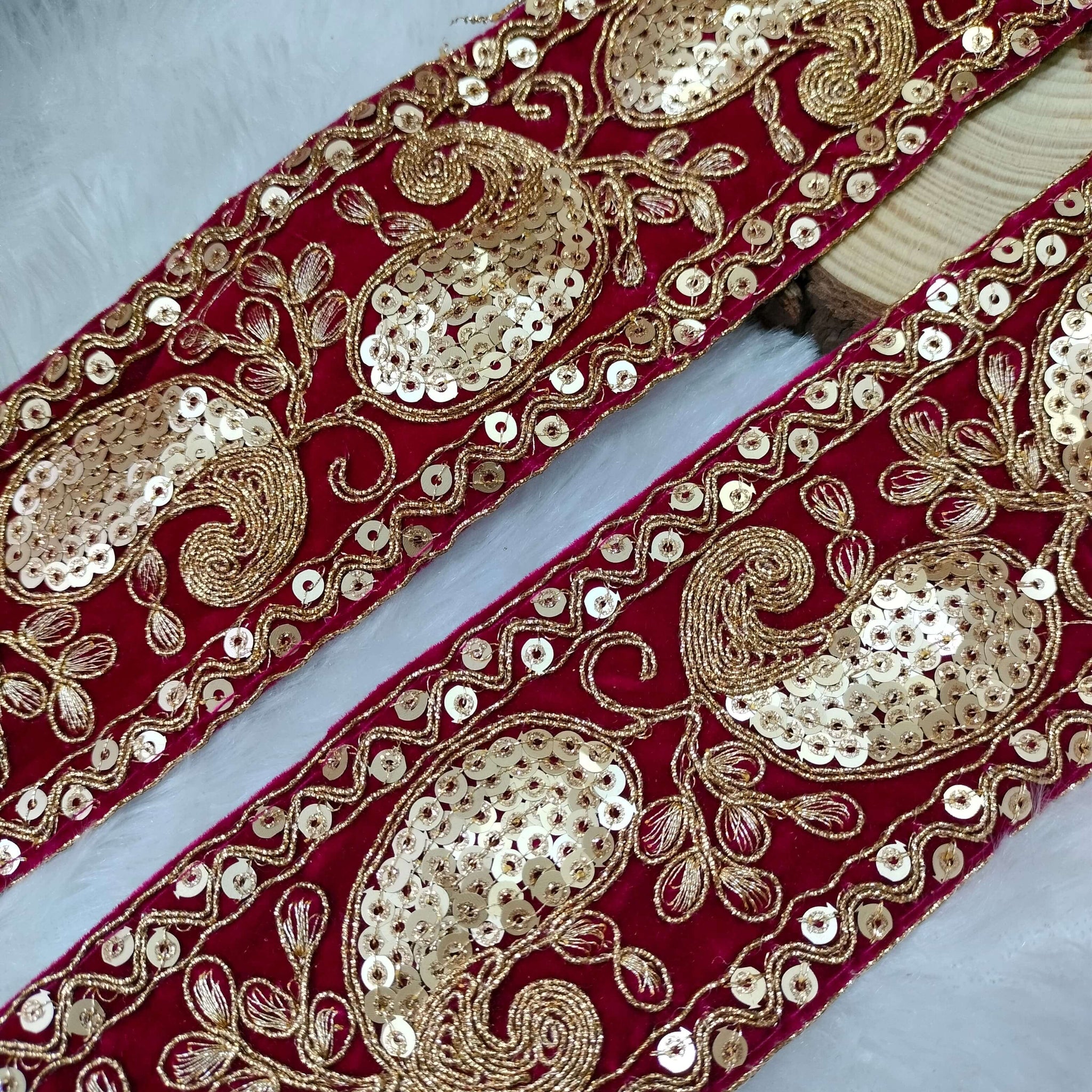 Red Fancy Zari and Thread Work Embroidered Border