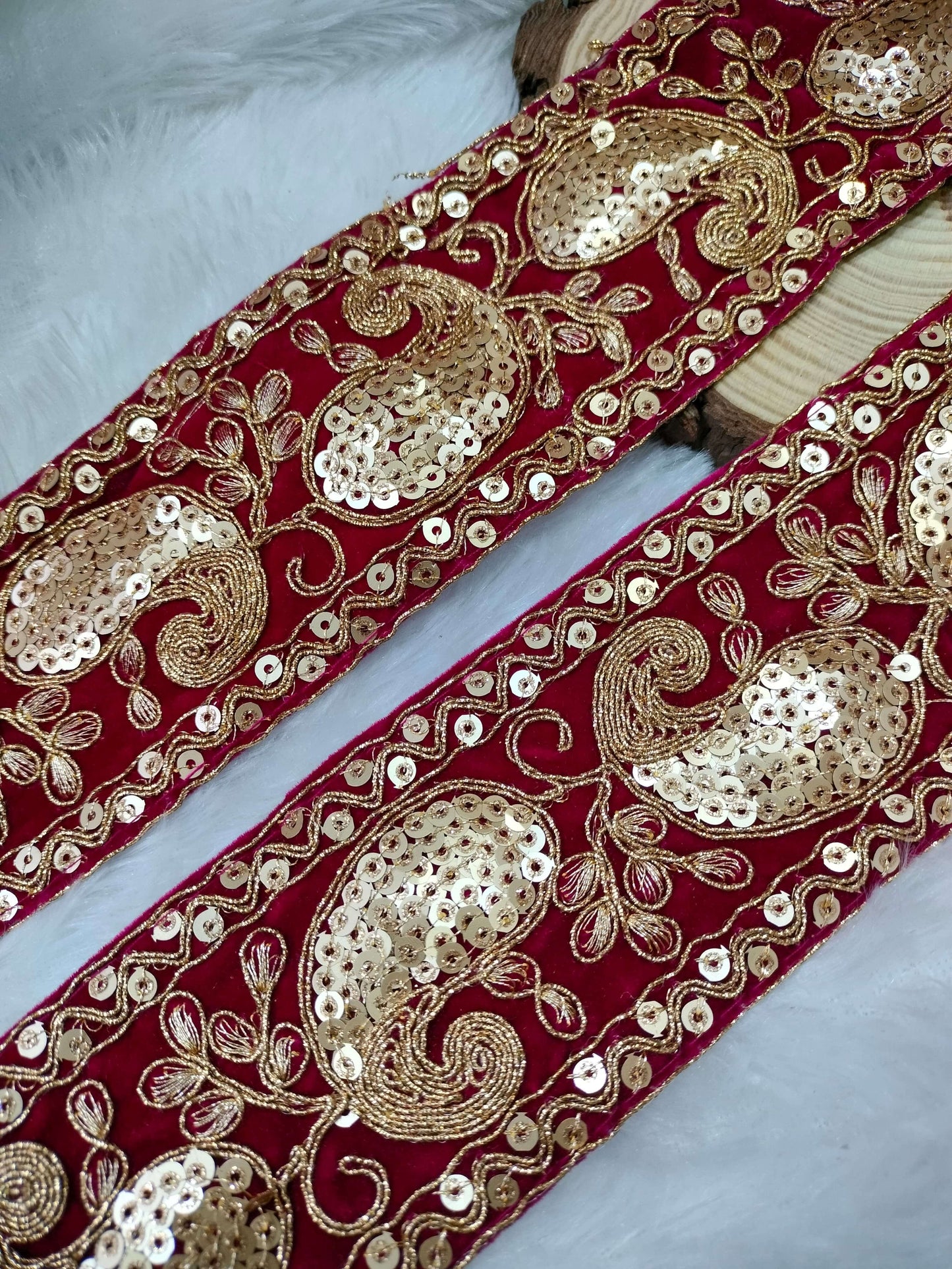 Red Fancy Zari and Thread Work Embroidered Border