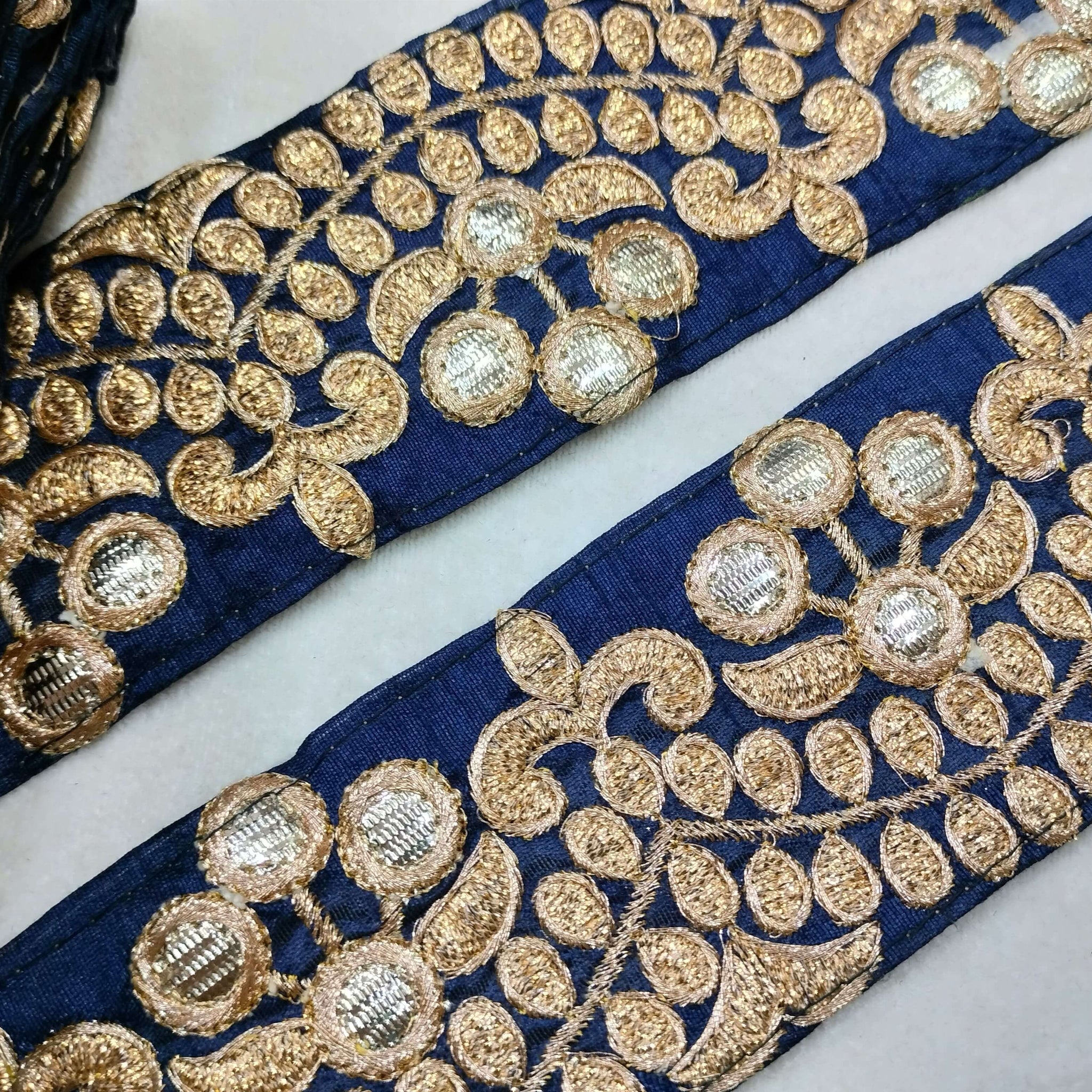 Navy Blue Fancy Zari and Thread Work Embroidered Border