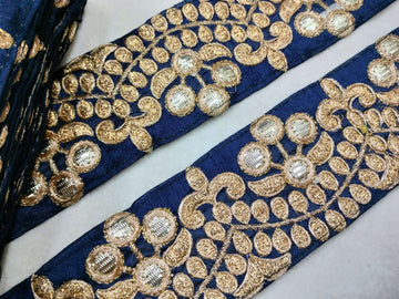 Navy Blue Fancy Zari and Thread Work Embroidered Border