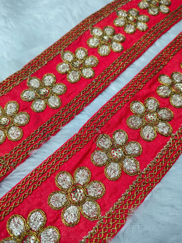 Orange Fancy Zari and Thread Work Embroidered Border