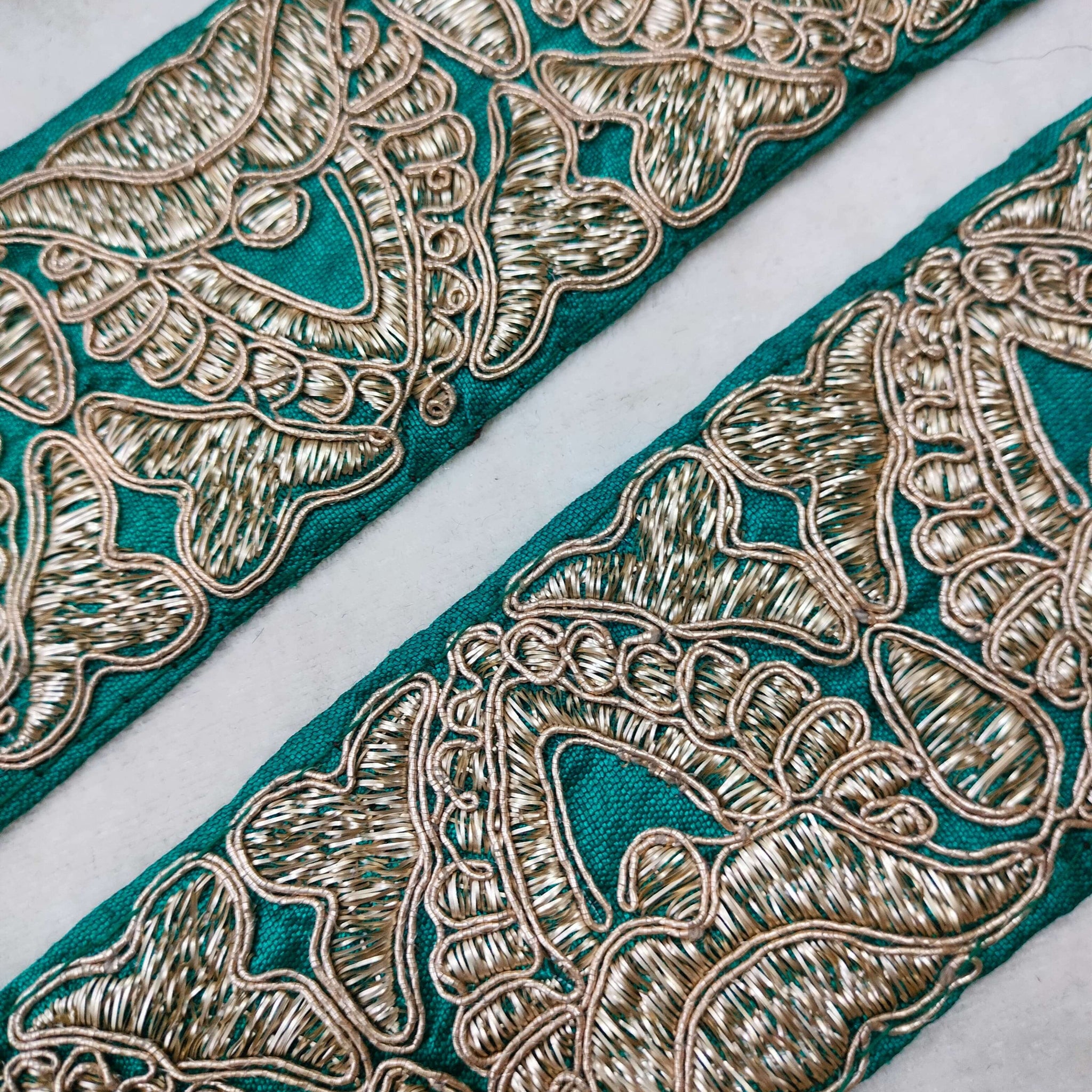 Teal Fancy Zari and Thread Work Embroidered Border