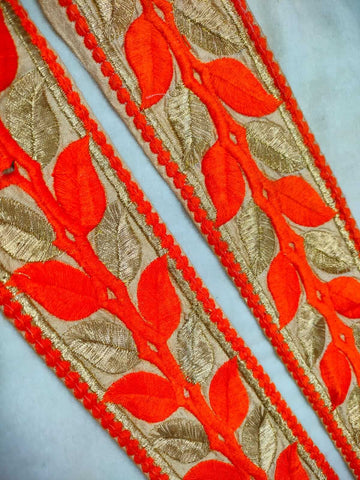 Orange Fancy Zari and Thread Work Embroidered Border