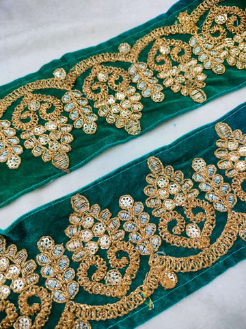 Green Fancy Zari and Thread Work Embroidered Border