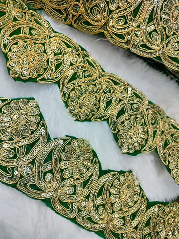 Green Fancy Zari and Thread Work Embroidered Border