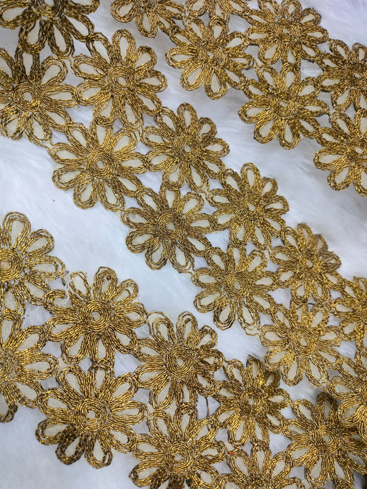 Antique Gold Fancy Zari and Thread Work Embroidered Border