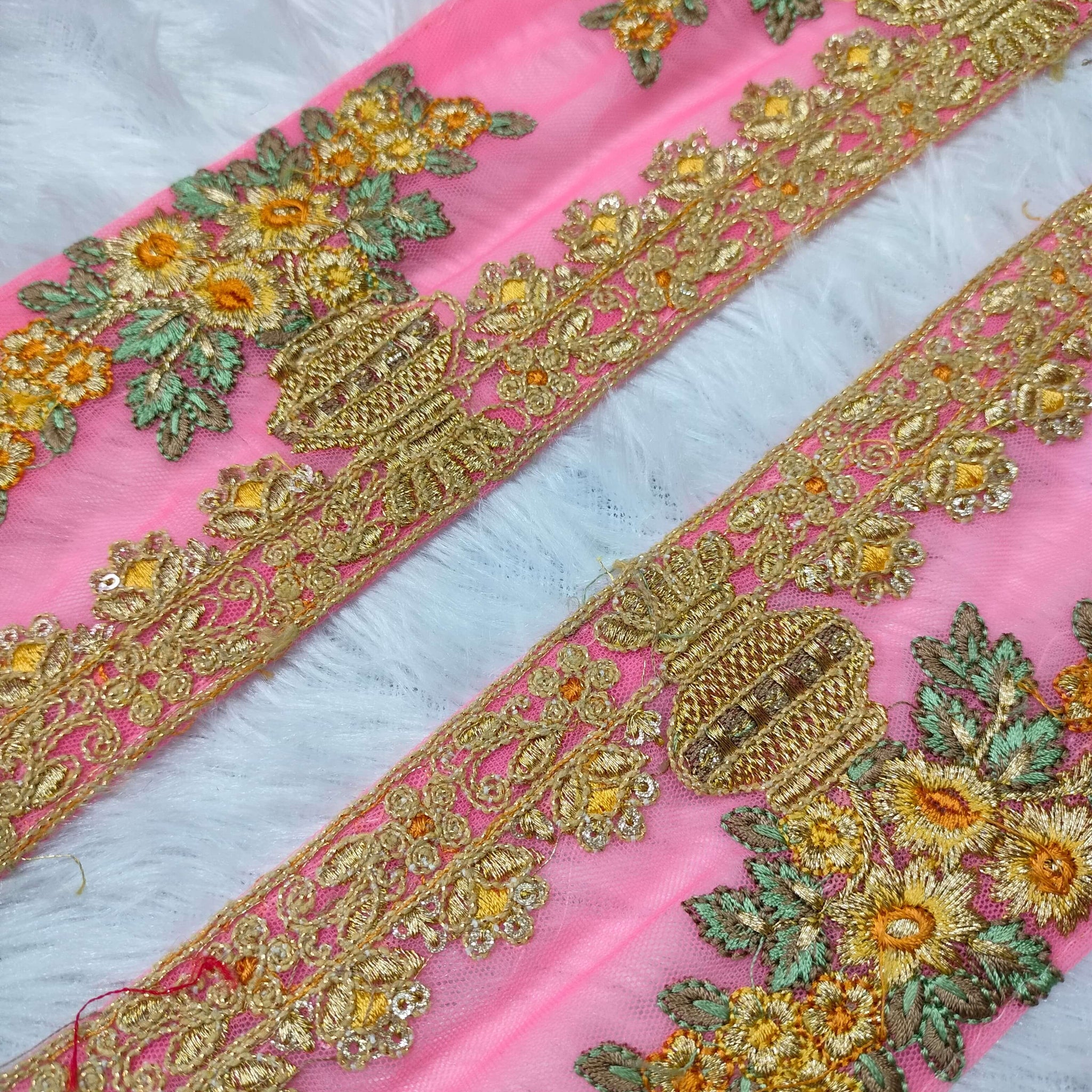 Pink Fancy Zari and Thread Work Embroidered Border