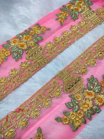 Pink Fancy Zari and Thread Work Embroidered Border