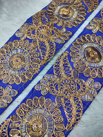 Blue Fancy Zari and Thread Work Embroidered Border