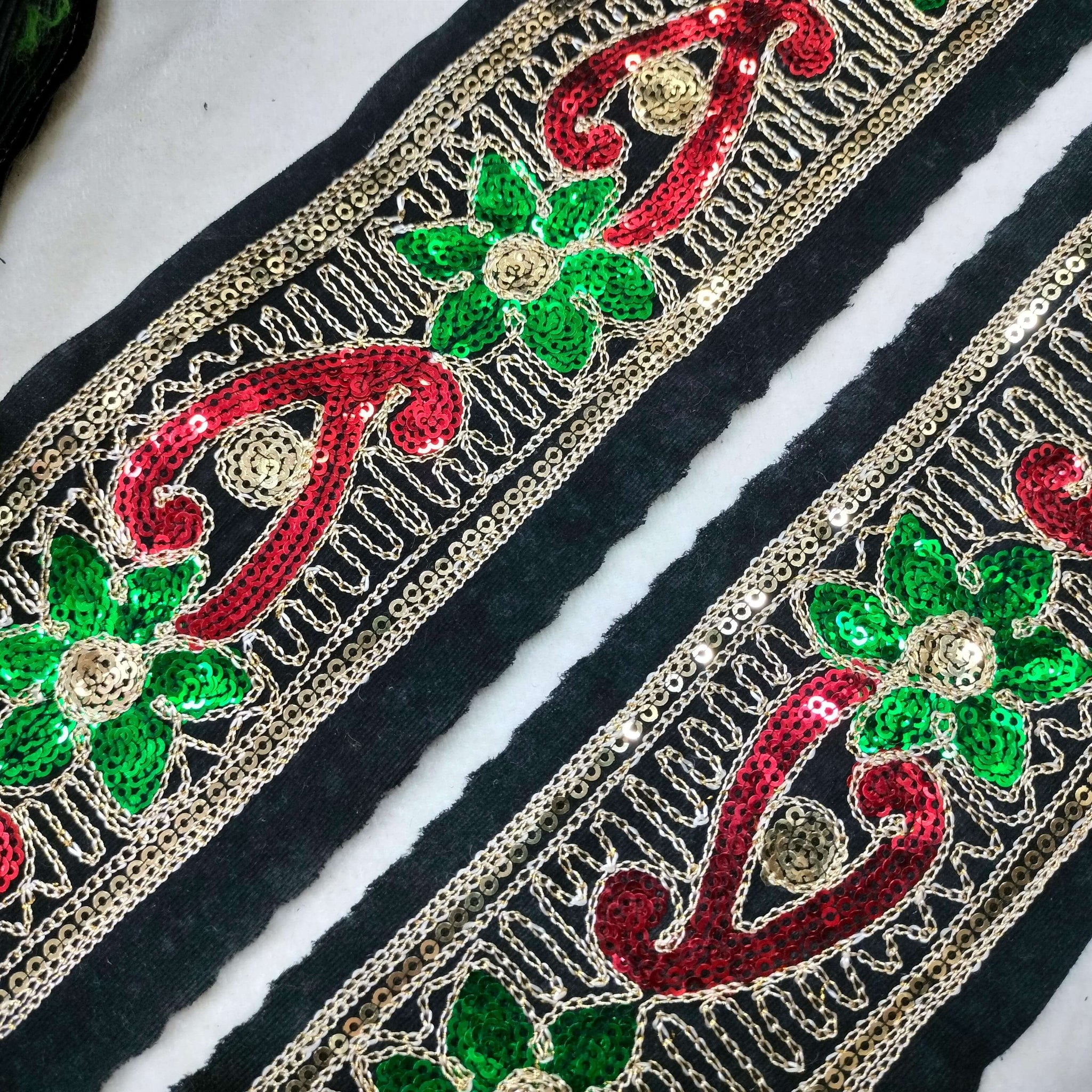 Black Fancy Zari and Thread Work Embroidered Border