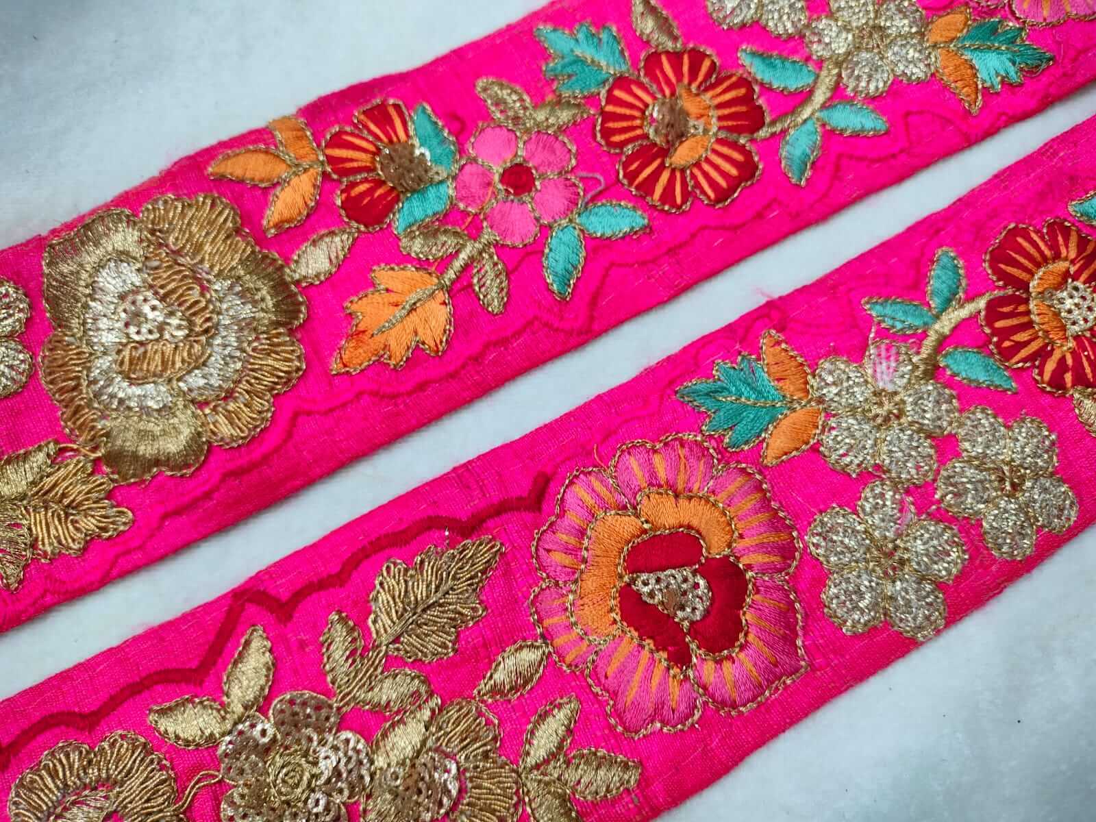 Pink Fancy Zari and Thread Work Embroidered Border