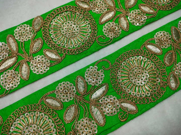 Green Fancy Zari and Thread Work Embroidered Border