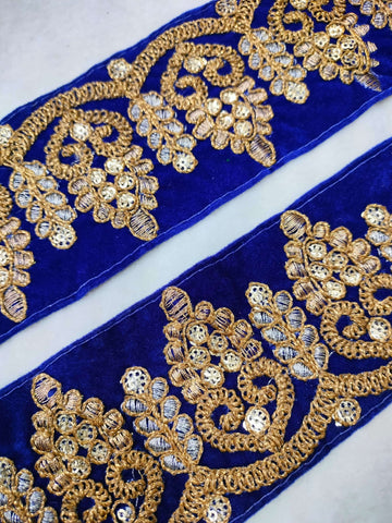 Blue Fancy Zari and Thread Work Embroidered Border