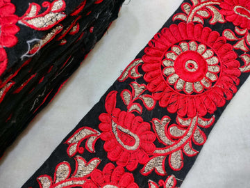 Red  Zari and Thread Work Embroidered Border