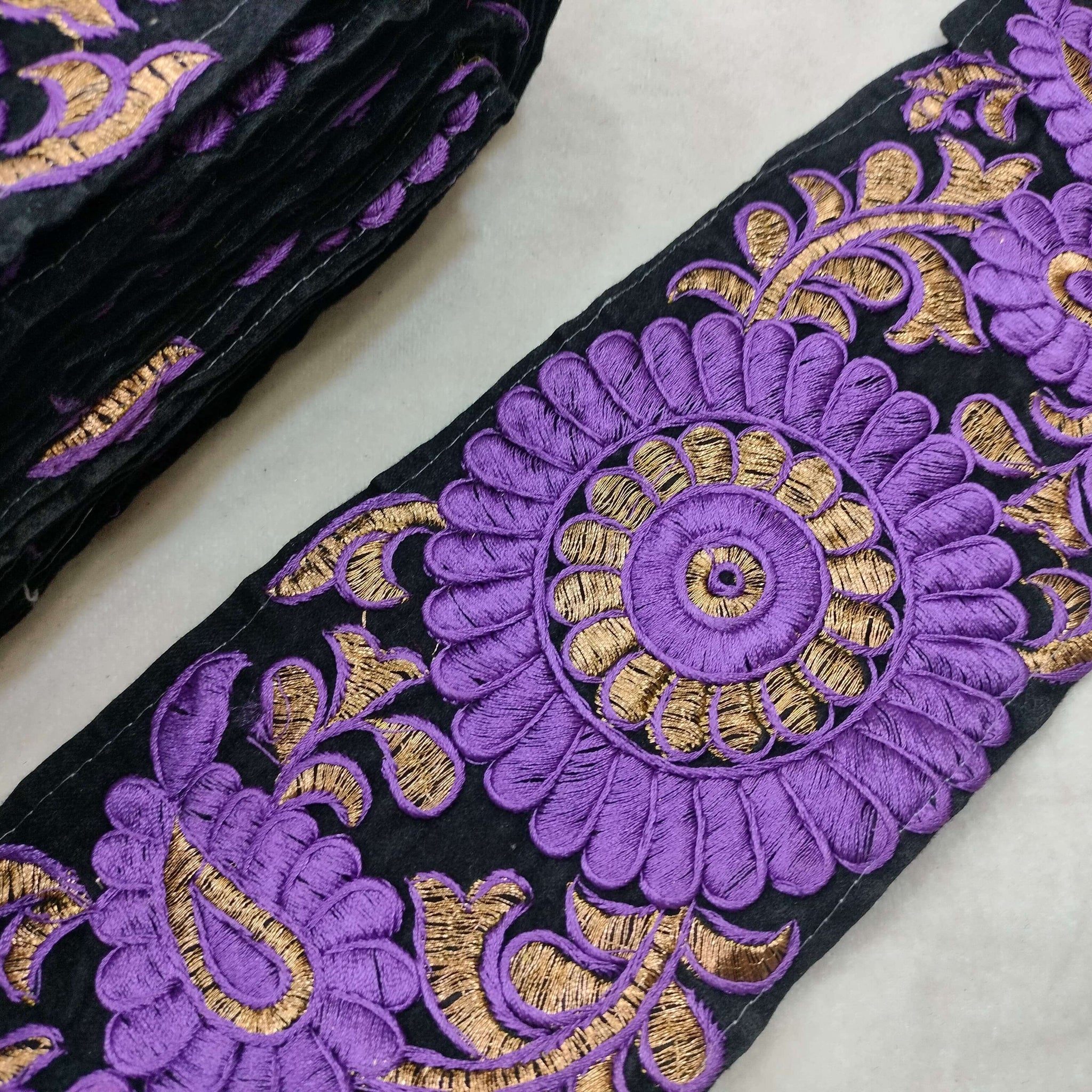 Purple Fancy Zari and Thread Work Embroidered Border