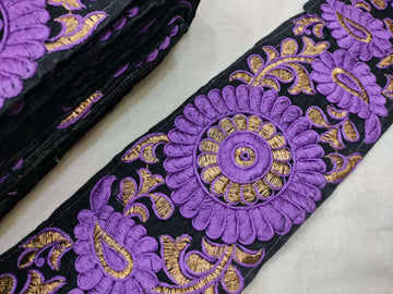 Purple Fancy Zari and Thread Work Embroidered Border