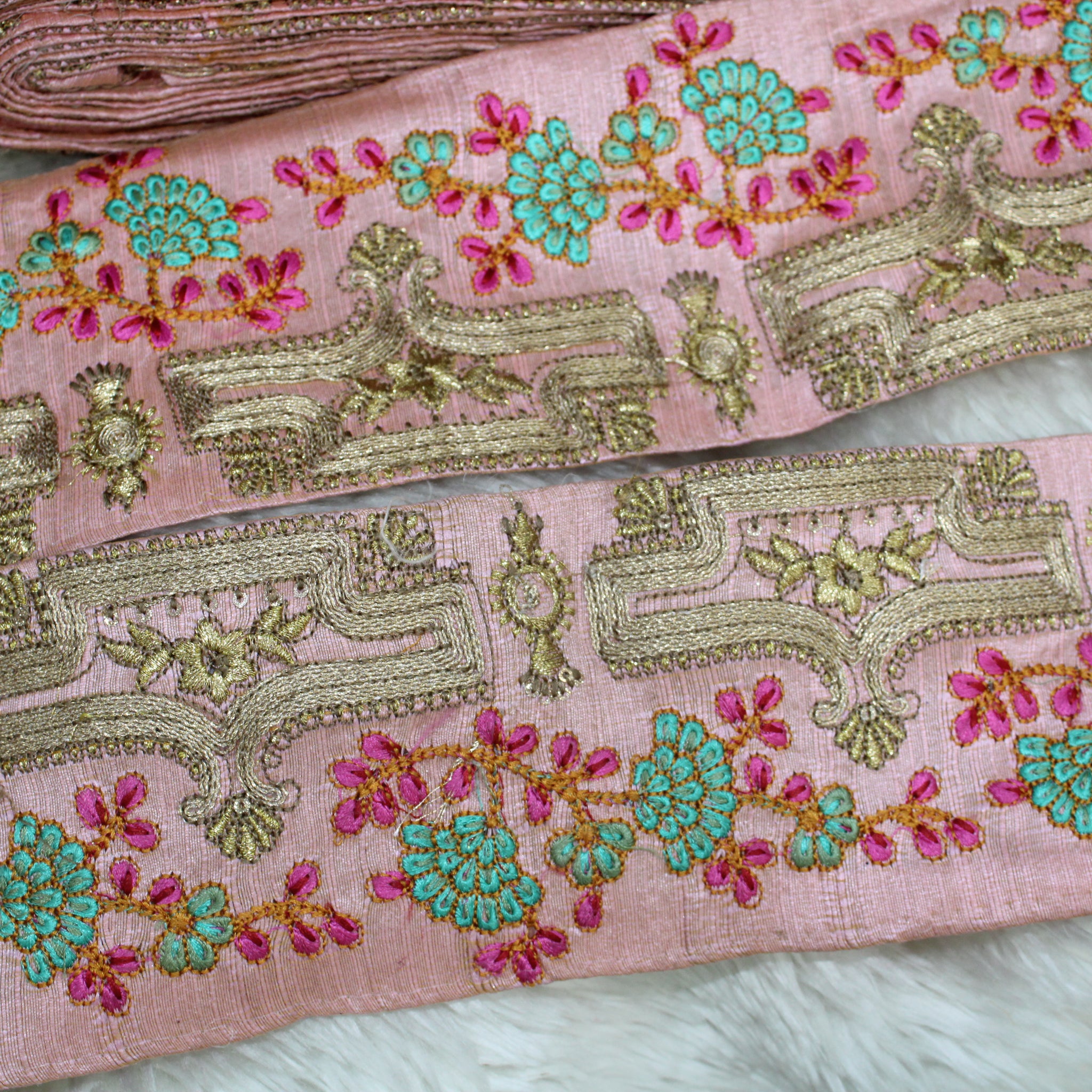 Pink Fancy Zari and Thread Work Embroidered Border