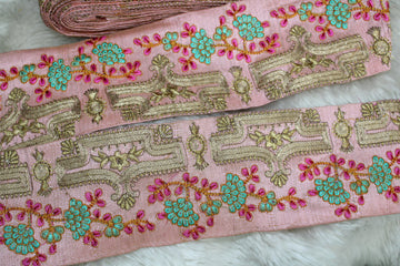 Pink Fancy Zari and Thread Work Embroidered Border