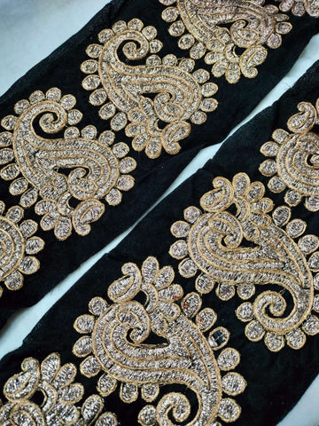 Black Fancy Zari and Thread Work Embroidered Border