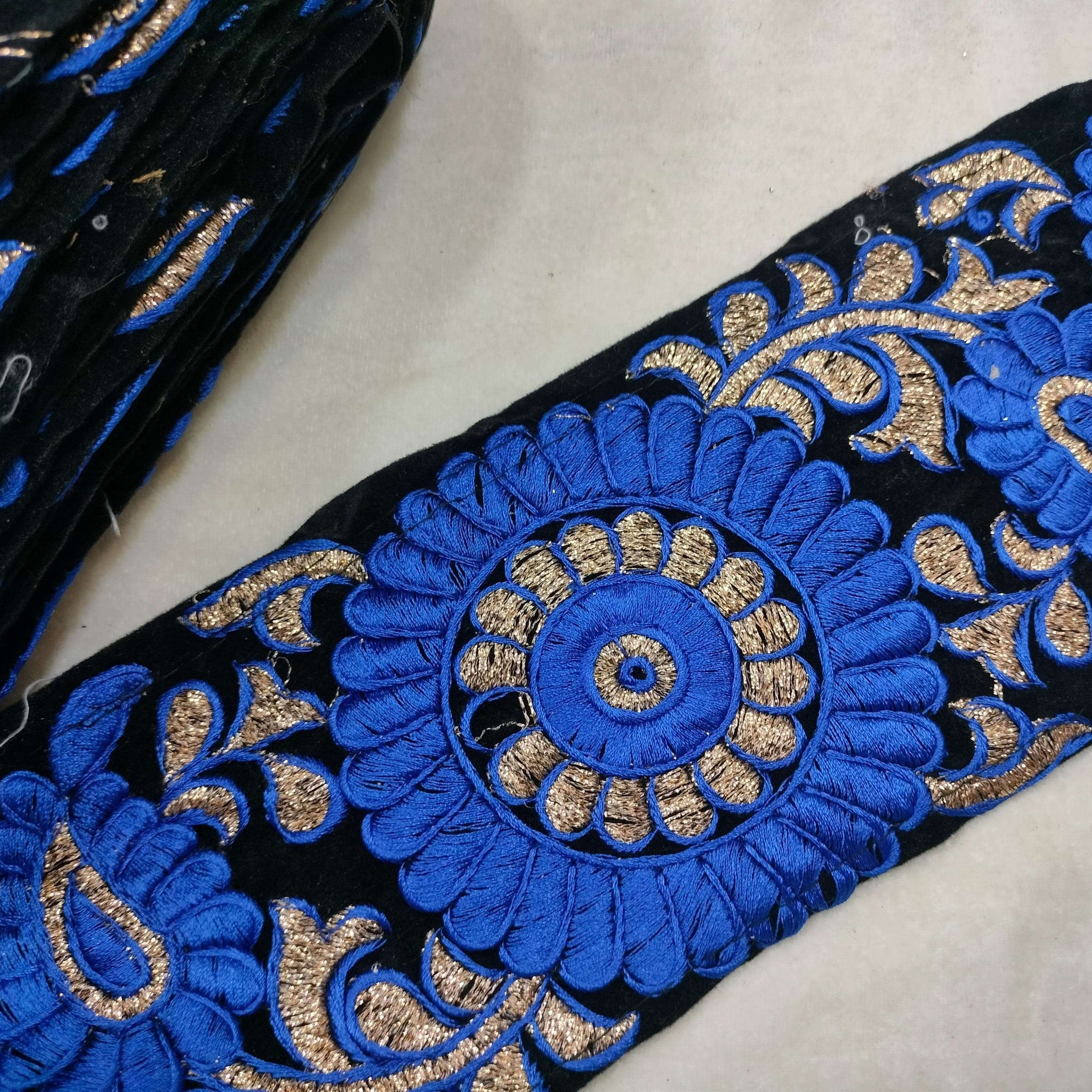 Blue Fancy Zari and Thread Work Embroidered Border