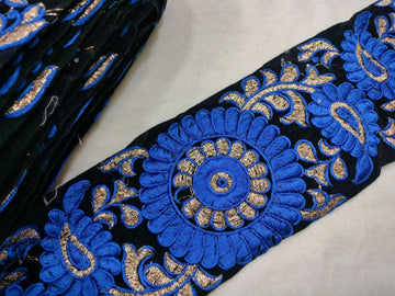 Blue Fancy Zari and Thread Work Embroidered Border