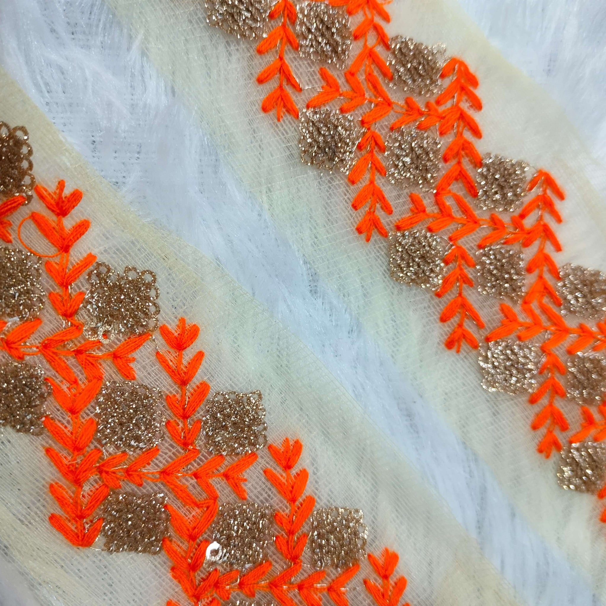 Orange Fancy Zari and Thread Work Embroidered Border