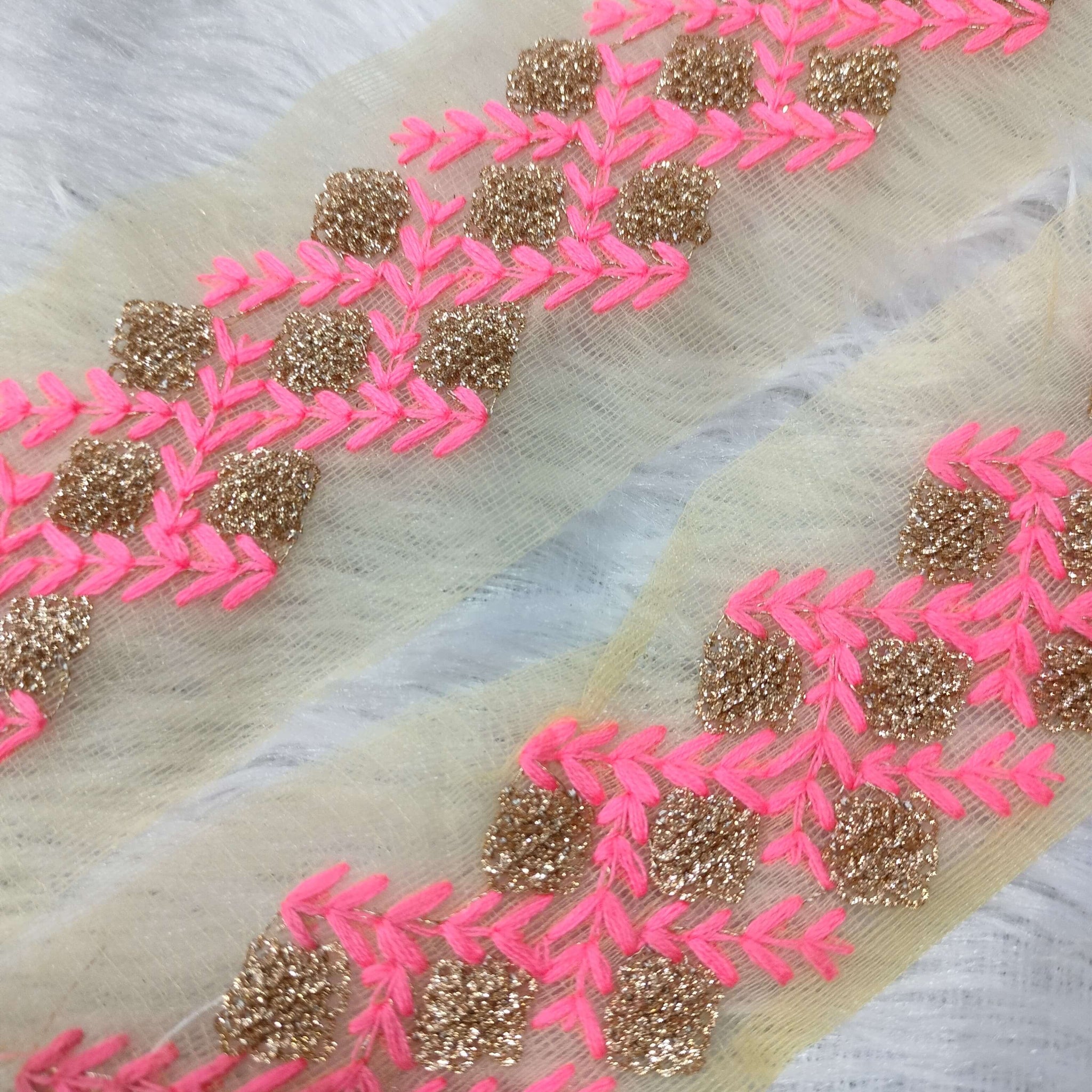 Pink Fancy Zari and Thread Work Embroidered Border