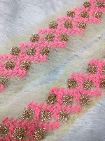 Pink Fancy Zari and Thread Work Embroidered Border