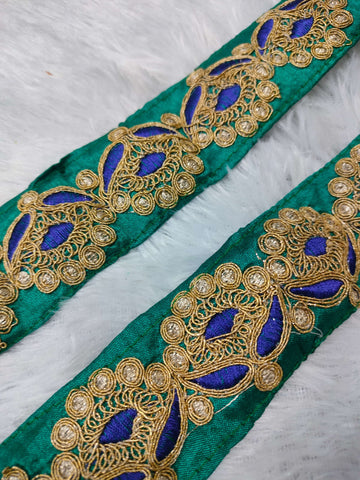 Green Fancy Zari and Thread Work Embroidered Border