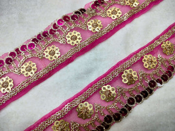 Pink Fancy Zari and Thread Work Embroidered Border